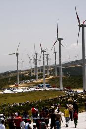 Image du Maroc Professionnelle de  La région de Melloussa au sud-est de Tanger voit aujourd'hui son identité enrichie par le parc éolien Khalladi de 120 MW, le plus grand d'Afrique, dont le coût global s'élève à 2,75 MMDH  après son inauguration par SM le Roi du Maroc Mohammed VI, Lundi Juin 28, 2010. (Photo / Abdeljalil Bounhar)


